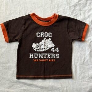 “Croc” brown baby tee with orange stitching